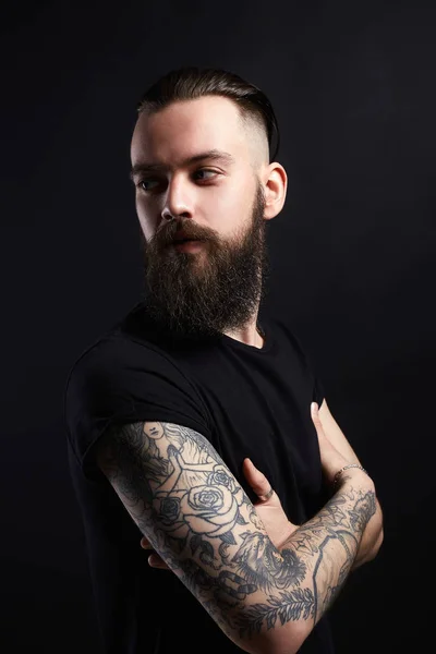 Boy Stylish Haircut Tattoo Handsome Man Tattoed Bearded Hipster Stock Photo  by ©EugenePartyzan 238943618