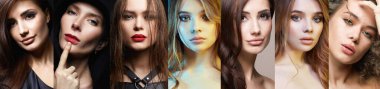 collage of beautiful women. beautiful teen girls with make-up