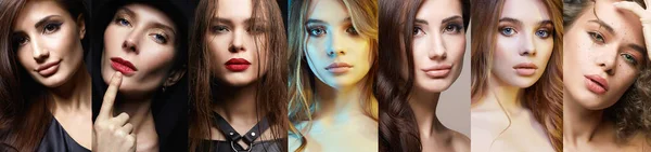 Колаж красивих жінок. красиві дівчата-підлітки з макіяжем — стокове фото
