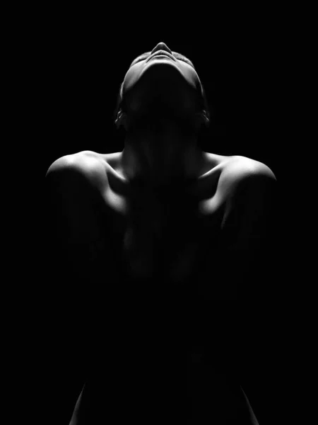 Silueta Mujer Desnuda Oscuridad Hermosa Sexy Desnudo Cuerpo Chica —  Fotos de Stock