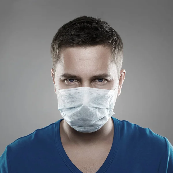 Człowiek Masce Epidemia Koncepcji Koronawirusa Zamaskowany Chłopiec Medycyny Zmęczony Doktorze — Zdjęcie stockowe