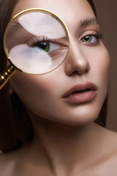Vacker Make Lins Ett Vackert Kvinnligt Öga Sensuell Modell Flicka — Stockfoto
