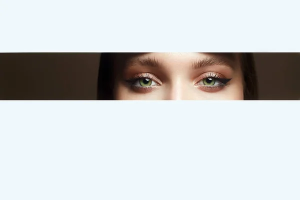 Beautiful Eyes Peep Crack Young Beautiful Woman Make Artist Concept — Stock Photo, Image