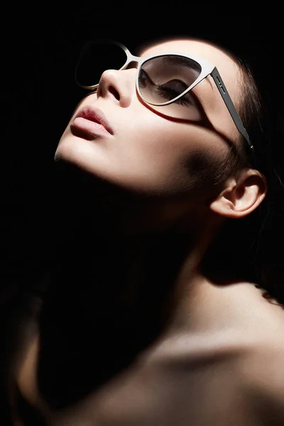 Portrait Beautiful Woman Glasses Retro Style Portrait Lady Girl Looking — Stock Photo, Image