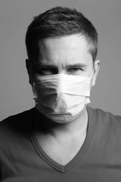 Człowiek Masce Epidemia Koncepcji Koronawirusa Zamaskowany Chłopiec Medycyny Zmęczony Doktorze — Zdjęcie stockowe