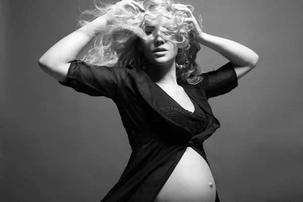 Young Beautiful Pregnant Woman Blonde Girl Big Belly Happy Pragnancy — Stock Photo, Image