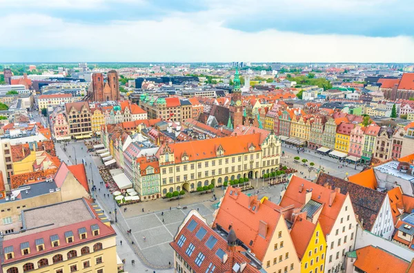 Top Légi Panoráma Kilátás Wroclaw Óvárosi Történelmi Városközpont Rynek Market — Stock Fotó