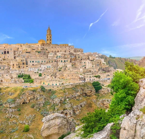 Panoramatický Pohled Historického Centra Starobylé Památky Sasso Caveoso Matera Sassi — Stock fotografie