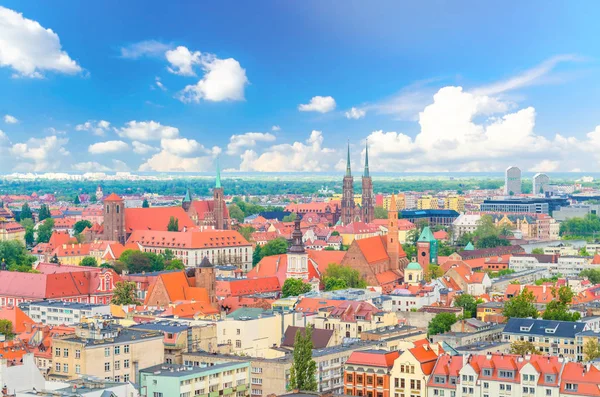 Horní Letecký Panoramatický Pohled Staré Historické Centrum Vratislavi Ostrow Tumski — Stock fotografie