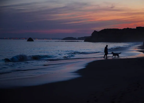 Portugal Algarve Best Beaches Portimao Praia Rocha Lilac Golden Sky — Stock Photo, Image