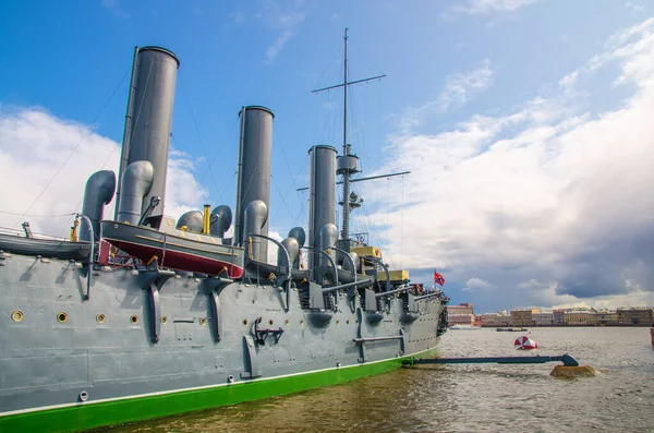 Aurora Protected Cruiser Museum Ship Moored Anchored Neva River Saint Royalty Free Stock Photos