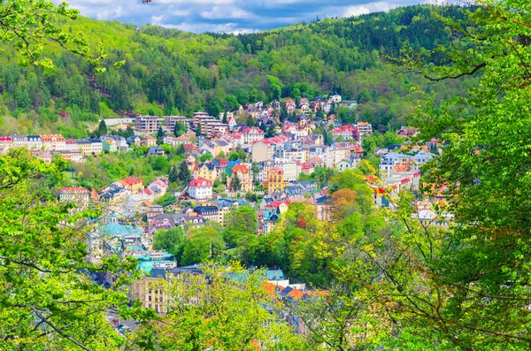 Top Antenn Panoramautsikt Över Karlovy Vary Carlsbad Spa Stad Med — Stockfoto