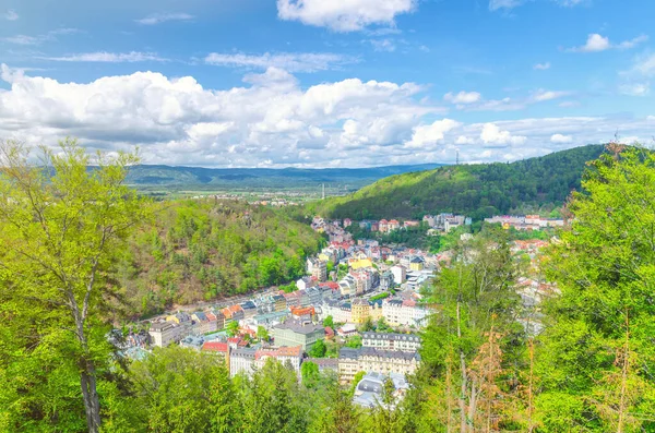 Karlovy Vary Carlsbad Historiska Centrum Topp Antenn Utsikt Med Färgglada — Stockfoto