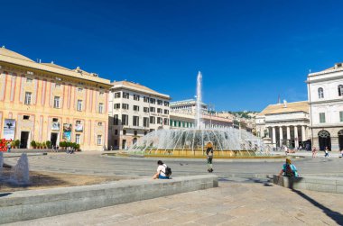 Genoa, Italy, September 11, 2018: Piazza Raffaele De Ferrari square with fountain, Palazzo Ducale clipart