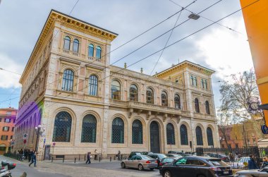 Bologna, İtalya, 17 Mart 2018 Palazzo di Residenza della Cassa di Risparmio saray binası