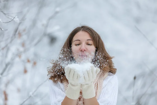 Attraktiv ung kvinna på vintern utomhus Royaltyfria Stockbilder