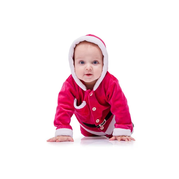 Mignon petit Père Noël posant sur fond blanc — Photo