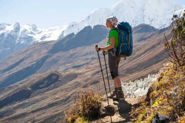 Trekker on Manaslu circle track in Nepal — стоковое фото