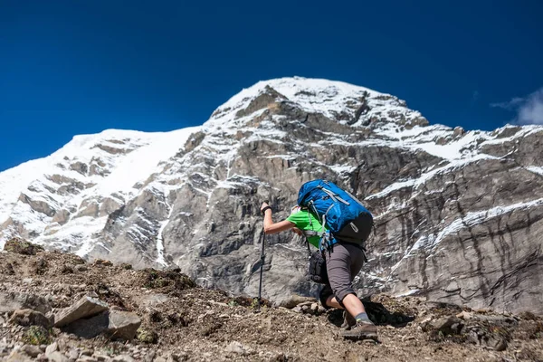 Trekker on Manaslu circle track in Nepal — стоковое фото