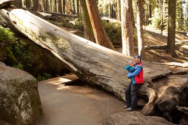 Μητέρα με βρέφος επίσκεψη εθνικό πάρκο Sequoia, Καλιφόρνια, μας — Φωτογραφία Αρχείου