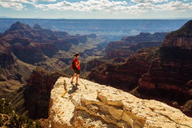 Bir uzun yürüyüşe çıkan kimse Büyük Kanyon Milli Parkı, Kuzey jant, Arizona, U '