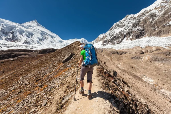 Uzun yürüyüşe çıkan kimse Manaslu Merkez kampına Himalayalar dağlık climbig olduğunu 