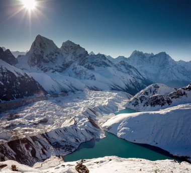 Khumbu Vadisi'nde Himalayaların harika panoramik manzaralar