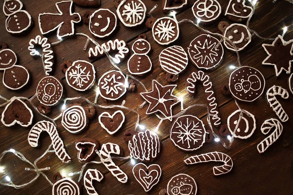 Gingembre de Noël traditionnel maison et biscuits au chocolat déco — Photo