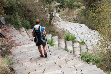 Trekker Annapurna Merkez kamp, Nepal giderken ormandaki