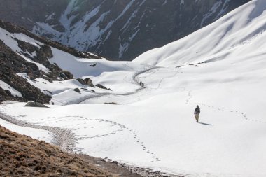 Trekker Annapurna Merkez kamp, Nepal giderken