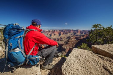 Bir uzun yürüyüşe çıkan kimse Büyük Kanyon Milli Parkı, Güney Rim, Arizona, ABD