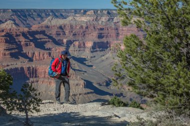 Bir uzun yürüyüşe çıkan kimse Büyük Kanyon Milli Parkı, Güney Rim, Arizona, ABD