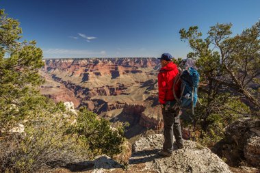 Bir uzun yürüyüşe çıkan kimse Büyük Kanyon Milli Parkı, Güney Rim, Arizona, U '