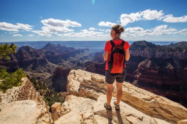 Bir uzun yürüyüşe çıkan kimse Büyük Kanyon Milli Parkı, Kuzey jant, Arizona, U '