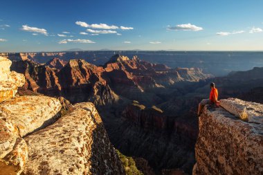 Bir uzun yürüyüşe çıkan kimse Büyük Kanyon Milli Parkı, Kuzey jant, Arizona, U '