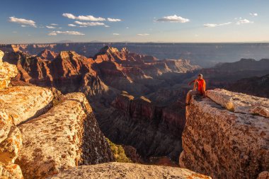Bir uzun yürüyüşe çıkan kimse Büyük Kanyon Milli Parkı, Kuzey jant, Arizona, U '
