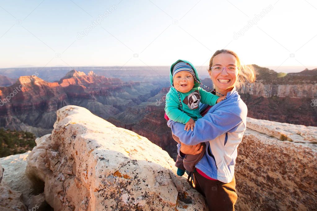 A mother with baby son in Grand Canyon National Park, North Rim,
