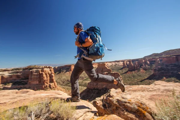 Hiker sitter på klippan i Colorado National monument, Usa — Stockfoto