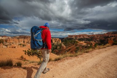 Uzun yürüyüşe çıkan kimse Utah, ABD Bryce canyon Milli Parkı ziyaret