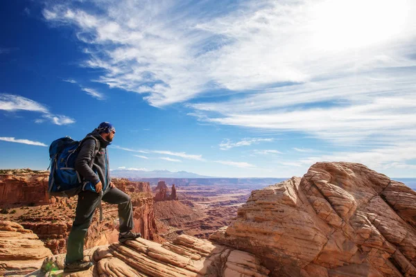 Uzun Yürüyüşe Çıkan Kimse Canyonlands Milli Parkı Nda Utah Abd — Stok fotoğraf