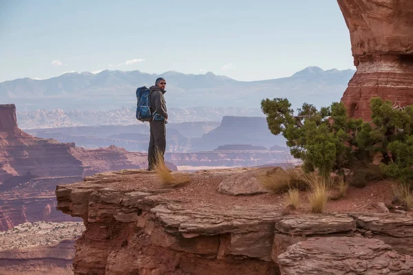 Randonneur Dans Parc National Canyonlands Dans Utah États Unis — Photo