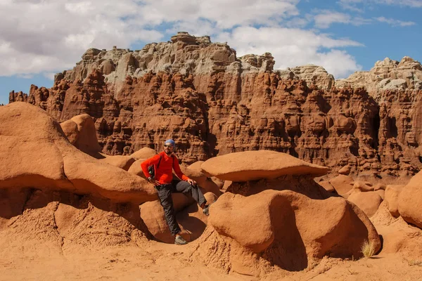 Hiker visit Goblin valley state park in Utah, USA