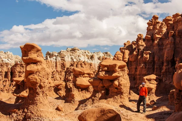 Hiker visit Goblin valley state park in Utah, USA