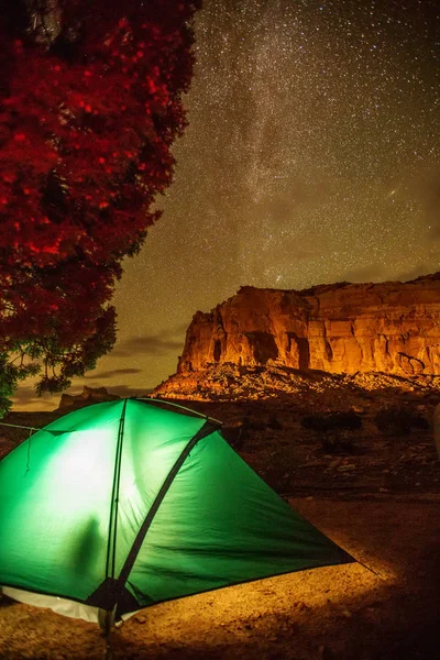 Zelt Beleuchtet Mit Licht Der Wüste Von Utah Usa — Stockfoto
