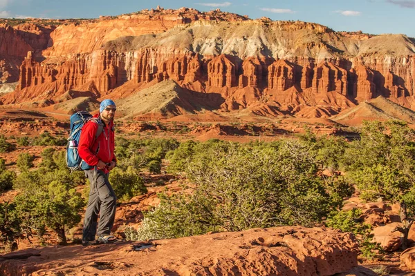 Uzun Yürüyüşe Çıkan Kimse Utah Abd Capitol Resif Ulusal Park — Stok fotoğraf