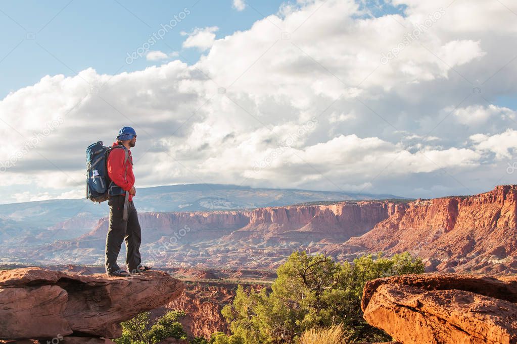 Hiker in Capitol reef National park in Utah, USA