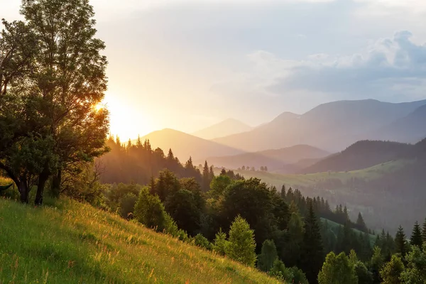 Matahari Terbenam Yang Indah Pegunungan Carpathian — Stok Foto
