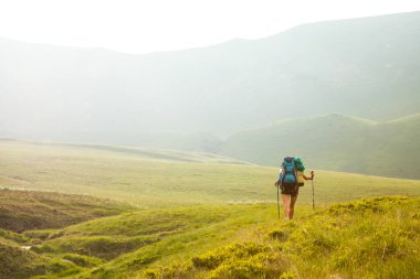 Gençler yazın Karpat dağlarında yürüyüş yapıyorlar.