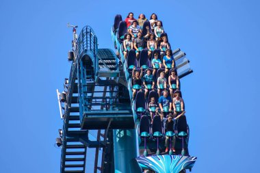 Orlando, Florida. January 19, 2019 . People having fun amazing Mako roller coaster at Seaworl. 2