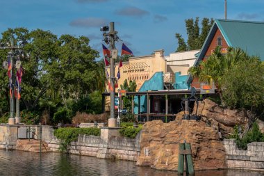 Orlando, Florida. 29 Ekim 2019. Seaworld 'deki Seafire Grill ve Flamecraft Bar' ın kısmi görüntüsü